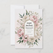 Blush roze pioenen & groen Romantisch Boho RSVP Kaartje (Voorkant)
