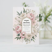 Blush roze pioenen & groen Romantisch Boho RSVP Kaartje (Staand voorkant)