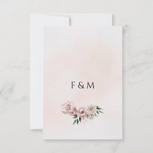 Blush roze pioenen & groen Romantisch Boho RSVP Kaartje (Achterkant)