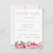 Blush Roze Pioenen Menu Keuze Bruiloft RSVP (Voorkant)