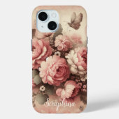 Blush Roze Pioenen met Vlinder Custom Case-Mate iPhone Case (Achterkant)