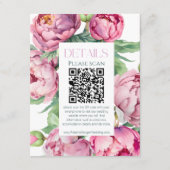 Blush Roze Pioenen QR CODE Bruiloft Details Informatiekaartje (Voorkant)