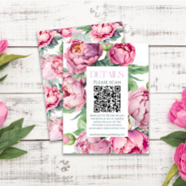 Blush Roze Pioenen QR CODE Bruiloft Details Informatiekaartje