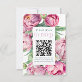 Blush Roze Pioenen QR CODE Bruiloft RSVP Kaartje (Voorkant)