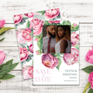 Blush roze pioenen Waterverf foto bruiloft Save The Date