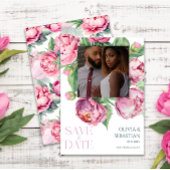 Blush roze pioenen Waterverf foto bruiloft Save The Date