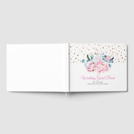 Blush Roze Pioenroos Waterverf Bloemenbruiloft Gastenboek (Volledig)