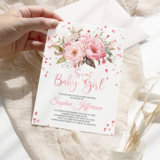 Blush roze pioenrozen bloemen lief baby meisje dou kaart