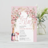 Blush roze pioenrozen pampas boho brunch en bubbly kaart (Staand voorkant)