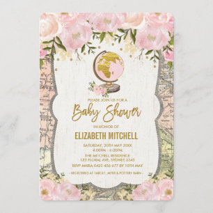 Blush roze plattegrond Baby shower nodigt reisavon Kaart