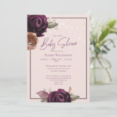 Blush roze, plum, Paarse String Lights Baby shower Kaart (Staand voorkant)