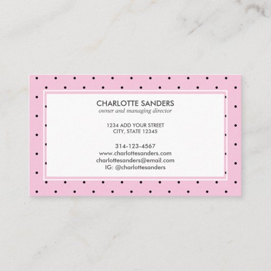 Blush roze polka dot trendy script visitekaartje (Achterkant)