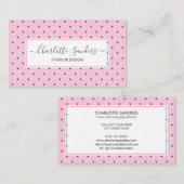 Blush roze polka dot trendy script visitekaartje (Voorkant / Achterkant)