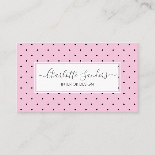 Blush roze polka dot trendy script visitekaartje (Voorkant)