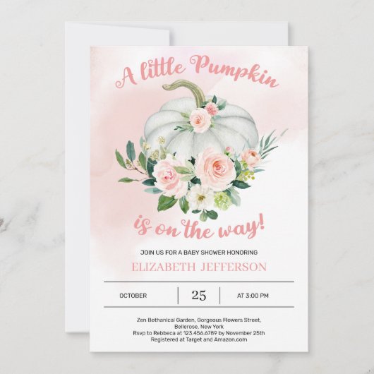 Blush roze pompoen baby shower kaart (Voorkant)