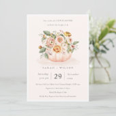 Blush roze pompoen Floral Couples Shower Invite Bedankkaart (Staand voorkant)