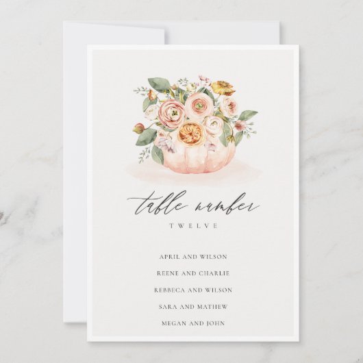 Blush roze pompoen Floral Seating Chart Table Kaar Bedankkaart (Voorkant)