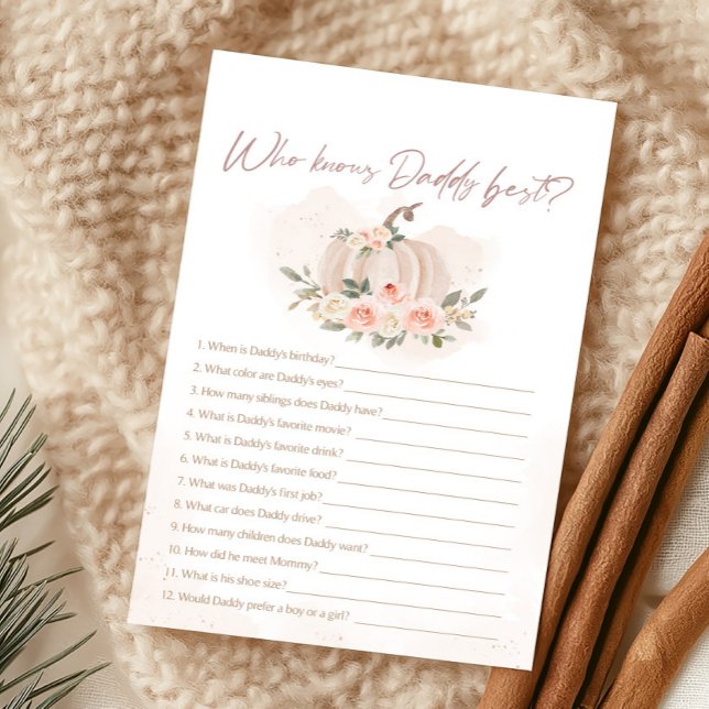 Blush Roze Pompoen Wie Kent Papa Het Best Spel (Girl Blush Pumpkin Baby Shower Who Knows Daddy Best Game)