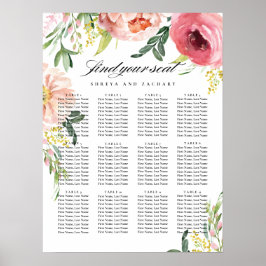 Blush roze pony Floral Wedding Seating Chart Poster