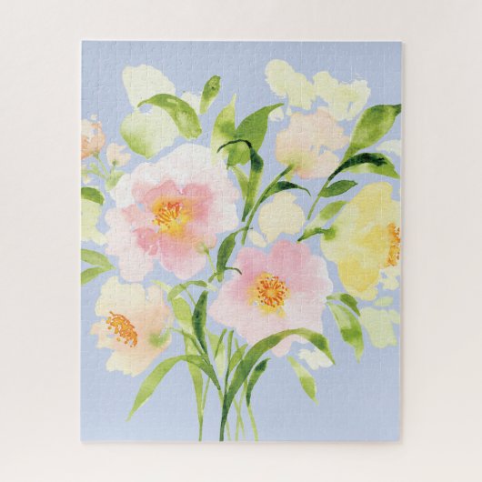 Blush roze pony waterverf floral legpuzzel (Verticaal)