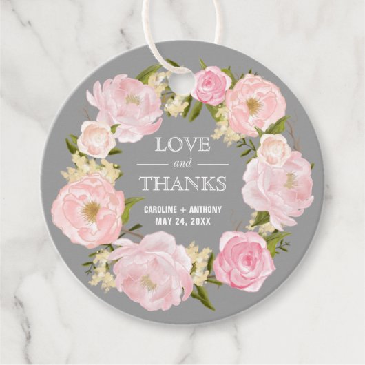 Blush roze pony's Grijze bruiloft Bedankt Bedankjes Labels (Voorkant)