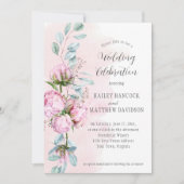 Blush roze pony's, roze was, groen huwelijk kaart (Voorkant)