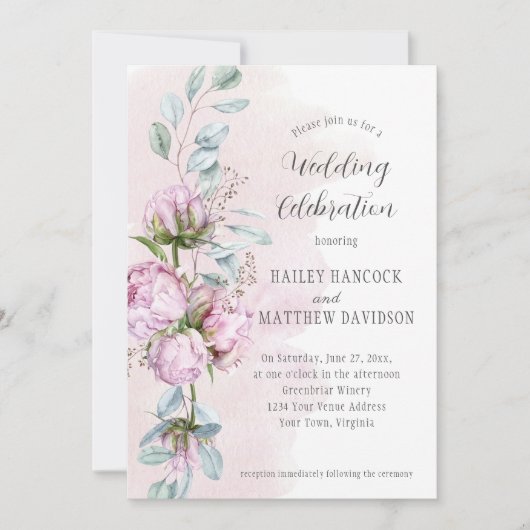 Blush roze pony's, roze was, groen huwelijk kaart (Voorkant)