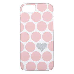 Blush roze pooldots Silver Glitter Heart Case-Mate iPhone Case