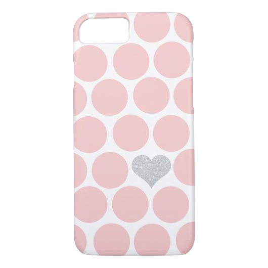 Blush roze pooldots Silver Glitter Heart Case-Mate iPhone Case (Achterkant)