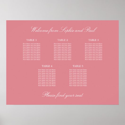 Blush Roze Poster van 5-tabel weddenschapenkaart (Voorkant)