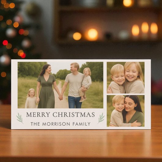 Blush Roze Prettig Kerstfeest 3 Foto Botanisch Feestdagenkaart