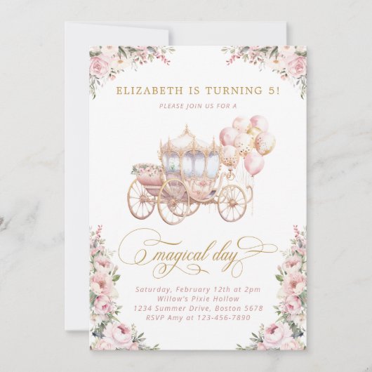 Blush Roze Prinses Carriage Meisje Verjaardagsfees Kaart (Voorkant)