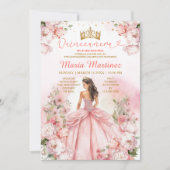 Blush Roze Prinses Jurk Bloemen Goud Mis Quince Kaart (Voorkant)