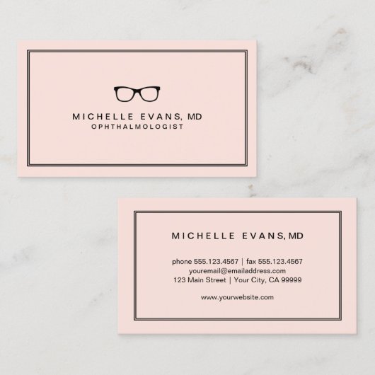 Blush Roze Professionele Optometrist Visitekaartje (Voorkant / Achterkant)