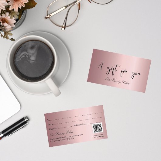 Blush roze qr code cadeaubon visitekaartje