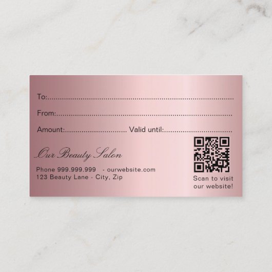 Blush roze qr code cadeaubon visitekaartje (Achterkant)