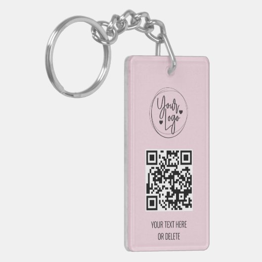 Blush roze QR Code Logo Business Sleutelhanger (Voorkant Links)