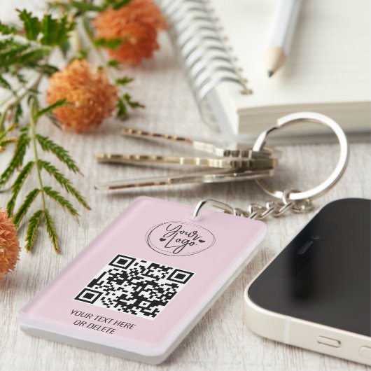 Blush roze QR Code Logo Business Sleutelhanger (Voorkant Rechts)