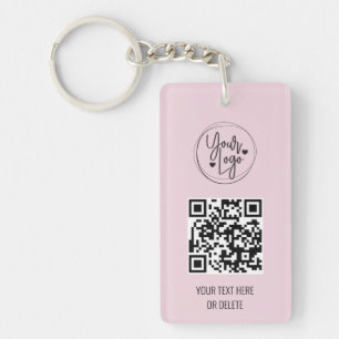 Blush roze QR Code Logo Business Sleutelhanger