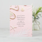 Blush Roze QR Code RSVP Strand Huwelijk Kaart (Staand voorkant)