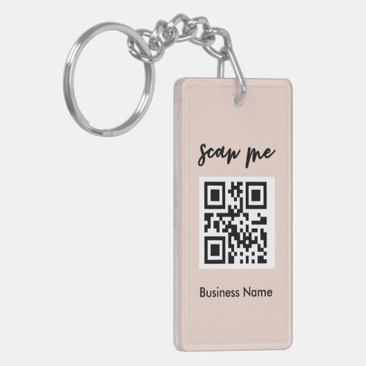 Blush roze QR-code Visitekaartje Uw Logo Sleutelhanger (Voorkant Links)