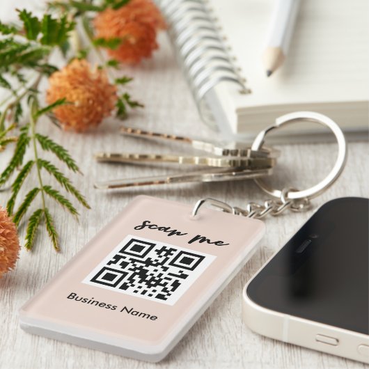 Blush roze QR-code Visitekaartje Uw Logo Sleutelhanger (Voorkant Rechts)
