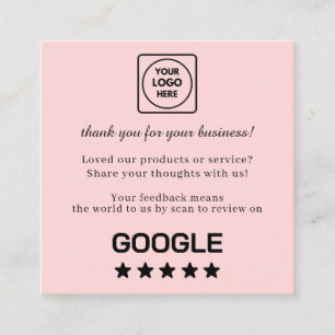 Blush Roze QR Google Reviews Aangepaste Feedback Vierkante Visitekaartje