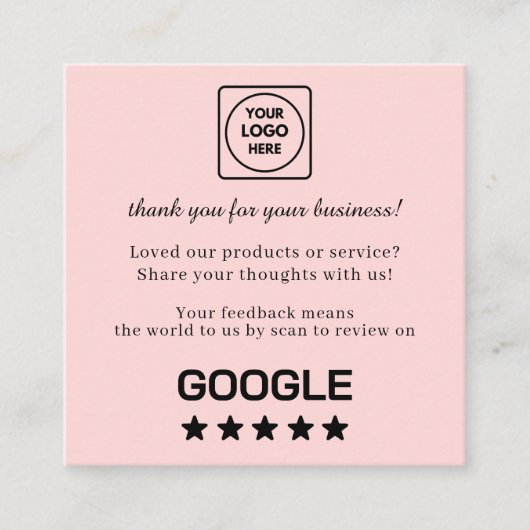 Blush Roze QR | Google Reviews Aangepaste Feedback Vierkante Visitekaartje (Voorkant)