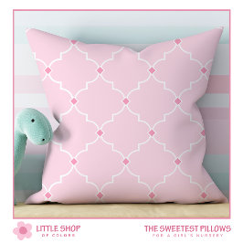 Blush Roze Quatrefoil Lattice Patroon kinderkamer Kussen