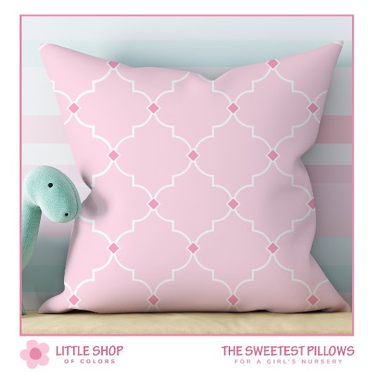 Blush Roze Quatrefoil Lattice Patroon kinderkamer Kussen
