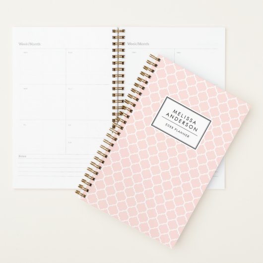 Blush roze Quatrefoil Patroon Gepersonaliseerde Pl Planner (Display)