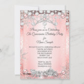 Blush Roze Quinceanera 15e Winter Koets Kaart (Achterkant)