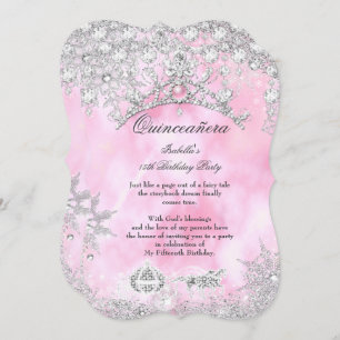 Blush roze Quinceanera 15th Winter Wonderland Kaart