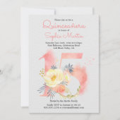 Blush Roze Quinceanera Bloemen Nummer 15 Verjaarda Kaart (Voorkant)